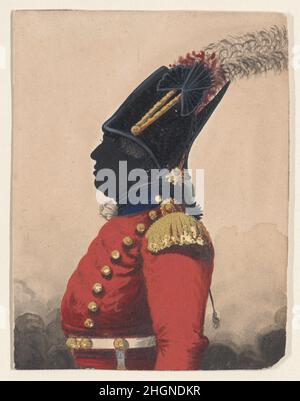 Silhouette a mezza lunghezza di un ufficiale con un cappello piume 1825–1900 John Buncombe. Silhouette a mezza lunghezza di un ufficiale con un cappello piume. John Buncombe (britannico, nato a Newport, Isola di Wight, ca. 1809). 1825–1900. Acquerello, gouache (bodycolor), penna e inchiostro Foto Stock