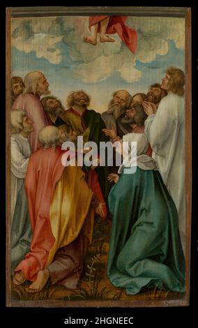 L'Ascensione di Cristo 1513 Hans Süss von Kulmbach Tedesco questa Ascensione di Cristo nel cielo è enfatizzata raffigurandolo come lasciando lo spazio pittorico. Solo i suoi piedi e le sue gambe inferiori, inghiottite da nuvole, appaiono in alto, mentre a terra i dodici apostoli e la Vergine Maria testimoniano la sua partenza. Kulmbach, che si è allenato con Dürer, ha adattato la composizione da un taglio di legno nella serie Small Passion del suo insegnante. Questo dipinto e altri otto (ormai dispersi tra vari musei) un tempo comprendevano le ali e il pannello predella di una pala d'altare dedicata alla vita della Vergine. Una C scolpita Foto Stock