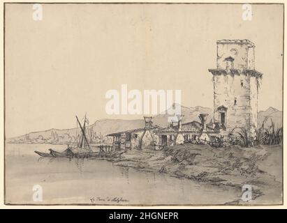 La Torre di Marghera ca. 1740–41 Bernardo Bellotto Italiano. La Torre di Marghera. Bernardo Bellotto (Venezia 1722–1780 Varsavia). CA. 1740–41. Penna e inchiostro nero brunastro, lavaggio grigio, su grafite. Disegni Foto Stock