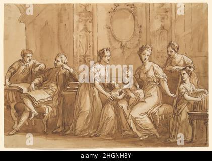 Gruppo Famiglia Inglese fine 18th secolo Antonio Zucchi italiano. Un gruppo di famiglie inglesi. Antonio Zucchi (Venezia 1726–1796 Roma). Fine 18th secolo. Penna e inchiostro marrone, lavaggio marrone. Disegni Foto Stock