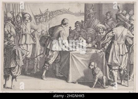 L'enrolement des Troupes (l'Enlistment delle truppe), da la vie de Ferdinand Ier de Médicis série appelée aussi Les Batailles des Médicis (la vita di Ferdinand i de'Medici chiamato anche le battaglie medicee) 1614–20 Jacques Callot French secondo l'iscrizione sul secondo stato delle stampe di questa serie, le incisioni di Callot sono realizzate su disegno di Matteo Rosselli. Mariette attribuisce i disegni delle stampe della serie a Rosselli, Bernardino Poccetti, ed eventualmente Antonio Tempesta. L'enrolement des Troupes (l'Enlistment delle truppe), da la vie de Ferdinand Ier de Médicis série ap Foto Stock