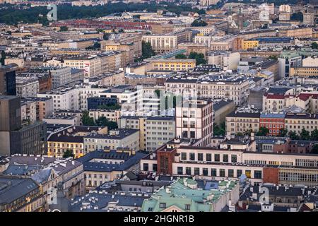 Centro della città di Varsavia in Polonia, vista aerea del centro città. Foto Stock