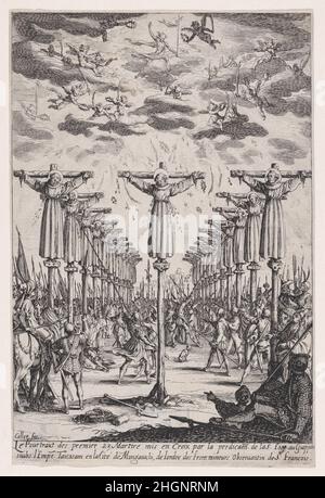 Les Martyrs du Japon (i Martiri del Giappone) ca. 1627 Jacques Callot Francese. Les Martyrs du Japon (i Martiri del Giappone). Le Combat a la Barrière. Jacques Callot (francese, Nancy 1592–1635 Nancy). CA. 1627. Incisione; primo stato di due (Lieure). Stampa Foto Stock