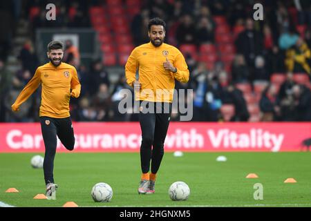 Bournemouth, Regno Unito. 22nd Jan 2022. I giocatori di Hull City iniziano il loro riscaldamento a Bournemouth, Regno Unito il 1/22/2022. (Foto di Simon Whitehead/News Images/Sipa USA) Credit: Sipa USA/Alamy Live News Foto Stock