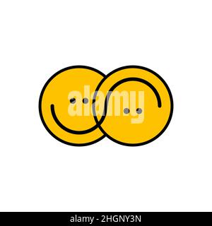 Due volti sorridenti e felici. Amici carini. Logo dell'umore positivo. Divertenti personaggi fumetti dei fumetti cartoni animati Illustrazione Vettoriale