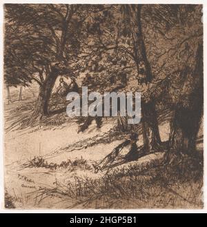 Sub Tegmine... 1859 Sir Francis Seymour Haden Seymour Haden era l'improbabile combinazione di un chirurgo e di un etcher. Anche se ha perseguito una carriera medica molto riuscita, è ricordato principalmente per il suo lavoro inciso così come per i suoi scritti sull'attacco chimico. Era uno di un gruppo di artisti, tra cui James McNeill Whistler (1834–1903) e Alphonse Legros (1837–1911), il cui appassionato interesse per il mezzo portò al cosiddetto recupero dell'incisione, un periodo che durò bene fino al ventesimo secolo. L'estinzione dell'attacco per le sue qualità spontanee intrinseche raggiunse il suo apice in questo periodo Foto Stock