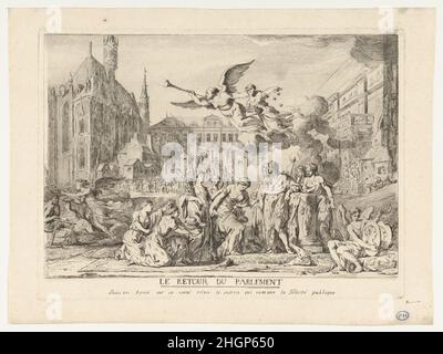 Le Retour du Parlement ca. 1774 Jean Bernard Restout una scena allegorica che rappresenta l’ordine di Luigi XVI di far tornare il Parlement a Parigi, posto di fronte al Palazzo di Giustizia e alla sainte Chapelle. Le Retour du Parlement 707457 Foto Stock