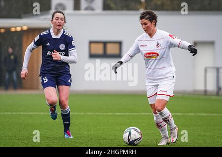 Bergheim, Germania. 22nd Jan 2022. Bergheim, Germania, gennaio 22nd Anja Pfluger (20 Koeln) durante l'inverno pre stagione amichevole partita tra il 1. FC Köln e SG 99 Andernach al WaldStadium Glessen di Bergheim, Germania. Norina Toenges/Sports Press Phot Credit: SPP Sport Press Photo. /Alamy Live News Foto Stock