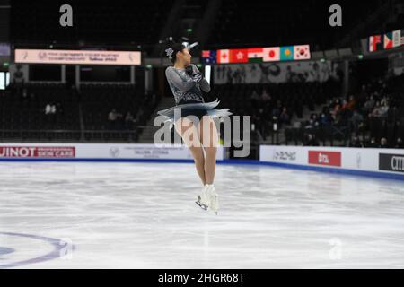 Jocelyn HONG (NZL), durante lo Skating libero delle donne, al campionato ISU Four Continents Figure Skating 2022, al Tondiraba Ice Hall, il 22 gennaio 2022 a Tallinn, Estonia. Credit: Raniero Corbelletti/AFLO/Alamy Live News Foto Stock