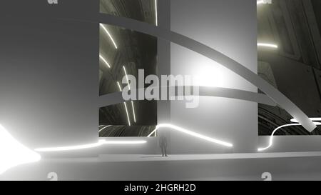 3d illustrazione - pulire sterile futuristico scienza-fiction laboratorio interno o veicolo spaziale Foto Stock