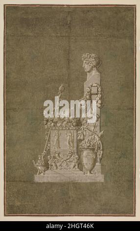 Pannello tappezzeria raffigurante la primavera con la femmina herm ca. 1808 Jacquemart et Bénard pannello da parati francese da un set di quattro disegni di Charles Percier. Il pannello è composto da molti fogli fatti a mano incollati e poi stampati. Pannello da parati raffigurante la molla con herm femmina. Jacquemart et Bénard (francese, attivo dal 1791 al 1809). CA. 1808. Grisaille su terreno verde Foto Stock