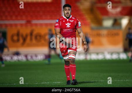 Llanelli, Regno Unito. 22 Gennaio 2022. Scarlets numero otto Carwyn Tuipulotu durante la Scarlets / Bristol Bears EPCR Champions Cup Rugby Match. Credit: Gruffydd Thomas/Alamy Foto Stock