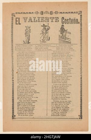 Si allarga intorno a un uomo coraggioso dalla costa occidentale del Messico, che è mostrato camminare lungo una strada indossando un sombrero ca. 1899 José Guadalupe Posada. Si allarga intorno a un uomo coraggioso dalla costa occidentale del Messico, che è mostrato camminare lungo una strada indossando un sombrero. José Guadalupe Posada (messicano, 1851–1913). CA. 1899. Rilievo fotografico e stampa letterina su carta abbronzata. Antonio Vanegas Arroyo (1850-1917, messicano). Stampa Foto Stock