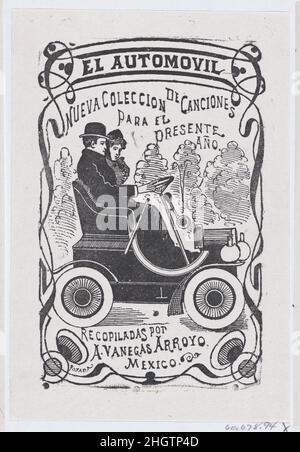 Una coppia seduta in un'automobile, illustrazione per ' El Automóvil,' pubblicata da Antonio Vanegas Arroyo ca. 1880–1910 José Guadalupe Posada. Una coppia seduta in un'automobile, illustrazione per ' El Automóvil,' pubblicata da Antonio Vanegas Arroyo. José Guadalupe Posada (messicano, 1851–1913). CA. 1880–1910. Incisione in legno. Stampa Foto Stock