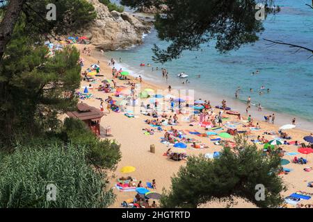 SPAGNA - 12 LUGLIO 2015: Tossa Beach è famosa destinazione in Spagna. Situato a Tossa de Mar, Catalogna sulla riva del Mar delle Baleari in Costa Brava regi Foto Stock