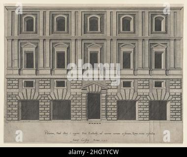 Speculum Romanae Magnificentiae: Stazzi Palace 1549 Anonimo questa stampa proviene dalla copia del museo dello Speculum Romanae Magnificentiae (lo specchio della magnificenza romana) lo Speculum ha trovato la sua origine nelle opere editoriali di Antonio Salamanca e Antonio Lafreri. Durante la carriera editoriale romana, i due editori stranieri - che hanno lavorato insieme tra il 1553 e il 1563 - hanno iniziato la produzione di stampe che registrano opere d'arte, architettura e vedute della città relative alla Roma antica e moderna. Le stampe potevano essere acquistate singolarmente da turisti e collezionisti, ma venivano anche acquistate Foto Stock