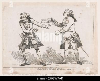 Ah' mi lasci che Sire lo rifiuti..., dalla pensione di Pietro di Peter Pindar, Esq. 1787 Thomas Rowlandson. Ah' mi lasci che Sire lo rifiuti..., dalla pensione di Pietro di Peter Pindar, Esq.. Thomas Rowlandson (British, Londra 1757–1827 Londra). 1787. Acquaforte. George Kearsley (Londra). Stampa Foto Stock