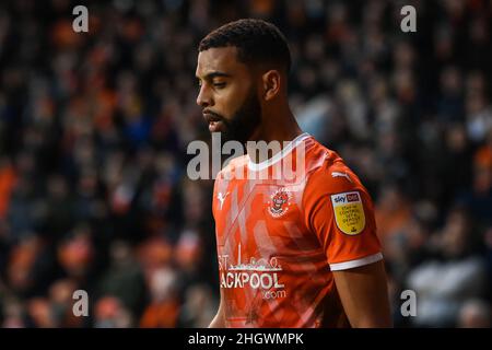 CJ Hamilton #22 di Blackpool durante la partita in, il 1/22/2022. (Foto di Craig Thomas/News Images/Sipa USA) Credit: Sipa USA/Alamy Live News Foto Stock