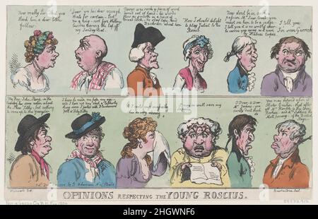 Opinioni rispetto al giovane Roscius 24 dicembre 1804 Thomas Rowlandson. Opinioni sul rispetto del giovane Roscius. Thomas Rowlandson (British, Londra 1757–1827 Londra). Dicembre 24, 1804. Incisione colorata a mano. Rudolph Ackermann, Londra (attivo dal 1794 al 1829). Stampa Foto Stock