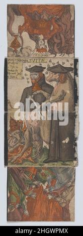 Metamorphic picture 16th century Anonymous, German, 16th century. Metamorphic picture. Anonymous, German, 16th century. 16th century. Etching, hand colored. Prints Stock Photo