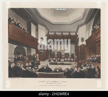 Court of Common Pleas, Westminster Hall 1 giugno 1808 progettato e inciso da Thomas Rowlandson. Court of Common Pleas, Westminster Hall. Microcosmo di Londra, pl. 23. Progettato e inciso da Thomas Rowlandson (British, Londra 1757–1827 Londra). Giugno 1, 1808. Acquaforte e acquatinta colorate a mano. Rudolph Ackermann, Londra (attivo dal 1794 al 1829). Stampa Foto Stock