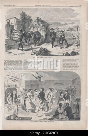 Driving Home The Corn and Dance After the Husking (da 'Harper's Weekly', Vol. II) 13 novembre 1858 dopo Winslow Homer American. Guidare a casa il Corn e la danza dopo la marciafratura (da 'Harper's Weekly', Vol. II). Dopo Winslow Homer (americano, Boston, Massachusetts 1836–1910 Prouts Neck, Maine). Novembre 13, 1858. Incisione in legno. Harper's Weekly (americano, 1857–1916). Stampa Foto Stock