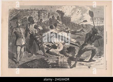 A Shell in Rebel trinces (da 'Harper's Weekly', Vol. VII) 17 gennaio 1863 dopo Winslow Homer American. A Shell in Rebel trinces (da 'Harper's Weekly', Vol.VII). Dopo Winslow Homer (americano, Boston, Massachusetts 1836–1910 Prouts Neck, Maine). Gennaio 17, 1863. Incisione in legno. Harper's Weekly (americano, 1857–1916). Stampa Foto Stock