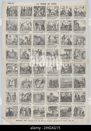 Ampio con 48 scene raffiguranti la terra di Jauja 1863 José María Marés. Ampio con 48 scene raffiguranti la terra di Jauja. 1863. Incisione in legno. José María Marés (spagnolo, attivo ca. 1850–70). Stampa Foto Stock