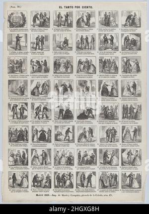 Si allarga con 48 scene relative alla commedia 'El Tanto por Ciento' 1863 José María Marés. Si allarga con 48 scene relative alla commedia 'El Tanto por Ciento'. 1863. Incisione in legno. José María Marés (spagnolo, attivo ca. 1850–70). Stampa Foto Stock