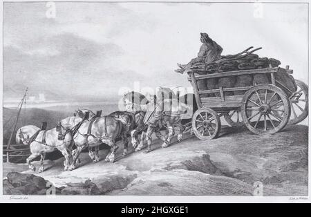 Carro carbone [sic.] Disegnato da Horses 1822 Théodore Gericault francese. Carro carbone [sic.] Disegnato da cavalli. Etudes de Chevaux. Théodore Gericault (francese, Rouen 1791–1824 Parigi). 1822. Litografia. Stampa Foto Stock
