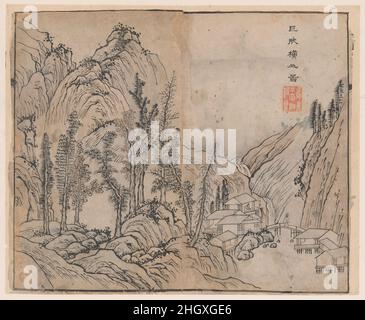 Mt. Heng, dopo Juran (attivo ca. 960–965), dal Manuale di pittura del Giardino dei semi di senape prima edizione, 1679 disegnato da Wang Gai nel 1679, l'autore li Yu ha pubblicato un primer per aspiranti pittori di paesaggio chiamato il Manuale di pittura del Giardino dei semi di senape, E commissionò al pittore versatile Wang Gai di fornire disegni per le illustrazioni. La prima edizione include volumi sui componenti della pittura paesaggistica (alberi, rocce e figure umane), con istruzioni su come disegnare diversi tipi di ciascuno. Comprende anche due volumi di paesaggi negli stili di vecchi maestri, che sh Foto Stock