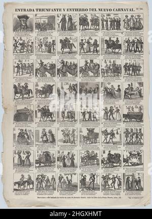 Ampio con 48 scene relative al carnevale a Barcellona ca. 1860–70 Antonio Bosch. Ampio con 48 scene relative al carnevale di Barcellona. CA. 1860–70. Incisione in legno. Antonio Bosch (spagnolo, attivo Barcellona, ca. 1860–1880). Stampa Foto Stock