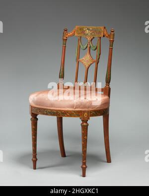 Sedia laterale (una di una coppia) ca. 1795 britannico. Sedia laterale (una di una coppia). Inglese. CA. 1795. Legno di raso indiano occidentale, faggio, betulla, seta moderna. Mobili in legno Foto Stock