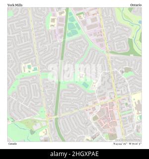York Mills, Canada, Ontario, N 43 44' 25''', W 79 21' 3''', mappa, Mappa senza tempo pubblicata nel 2021. Viaggiatori, esploratori e avventurieri come Florence Nightingale, David Livingstone, Ernest Shackleton, Lewis and Clark e Sherlock Holmes si sono affidati alle mappe per pianificare i viaggi verso gli angoli più remoti del mondo, Timeless Maps sta mappando la maggior parte delle località del mondo, mostrando il successo di grandi sogni Foto Stock