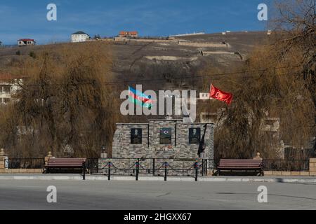 Shamakhi, Azerbaijan - Gennaio 07 2022- Shamakhi martiri monumento Foto Stock