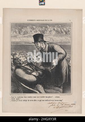 For the seventh time..... will you please leave my seat? otherwise..., from 'The difficult moments of life' March 23, 1864 Honoré Daumier - For the seventh time..... will you please leave my seat? otherwise...- Otherwise what? - Otherwise I would have to go home.... which is really quite inconvenient for me.. For the seventh time..... will you please leave my seat? otherwise..., from 'The difficult moments of life'. 'The difficult moments of life' (Les moments difficiles de la vie). Honoré Daumier (French, Marseilles 1808–1879 Valmondois). March 23, 1864. Lithograph; second state of three, pro Stock Photo