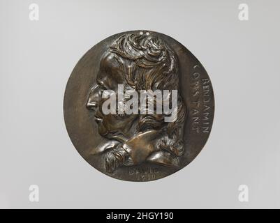 Henri-Benjamin Constant de Rebecque (1767–1830) 1830 Medalista: Pierre Jean David d'Angers Henri-Benjamin Constant de Rebecque, o Benjamin Constant, fu un attivista politico e un prolifico scrittore. Negli anni ottantacinque e trenta, influenzò i movimenti liberali e le rivoluzioni in Europa, Brasile e Messico. Constant prese una posizione di governo nel primo impero francese sotto Napoleone fino al 1802, quando lui e la famigerata Madame de Staël, che era la sua padrona, caddero in favore, costringendo la coppia a fuggire in Germania. Dopo la ricostruzione dei Borboni, Constant tornò a Parigi e difese Foto Stock