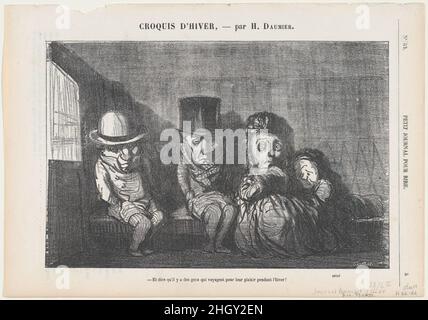 Per immaginare che ci siano persone che viaggiano anche in inverno per divertimento e divertimento!, da 'Winter sketches,' pubblicato in le Petit Journal pour Rire, 3 dicembre 1864 3 dicembre 1864 Honoré Daumier - ma dove vai? La lepre non è in quella direzione! - quello che mangio come stufato è.. Per immaginare che ci siano persone che viaggiano anche in inverno per divertimento e divertimento!, da 'Winter sketches,' pubblicato in le Petit Journal pour Rire, 3 dicembre 1864. "Winter sketch" (Croquis d'hiver). Honoré Daumier (francese, Marsiglia 1808–1879 Valmondois). Dicembre 3, 1864. Litografia su giornale Foto Stock