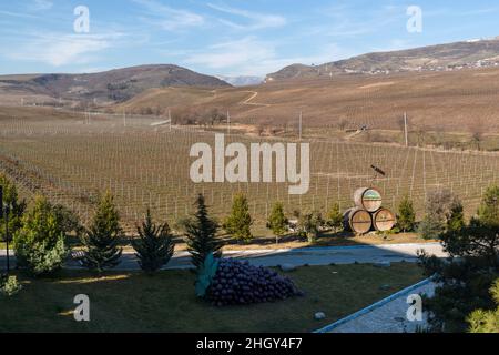 Shamakhi, Azerbaigian - Gennaio 07 2022- i vigneti di questa città famosa per il suo vino Foto Stock