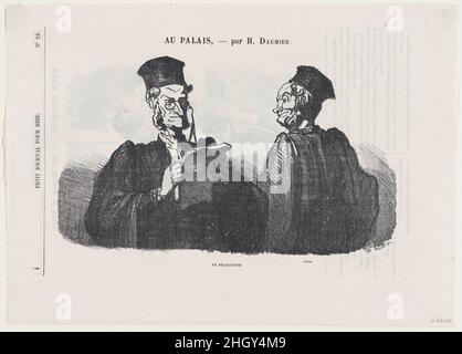 Un rapporto leggermente teso, da 'alla corte della giustizia,' pubblicato in le Petit Journal pour Rire, 3 marzo 1866 3 marzo 1866 Honoré Daumier. Un rapporto leggermente teso, da 'alla corte della giustizia,' pubblicato in le Petit Journal pour Rire, 3 marzo 1866. "Alla corte di giustizia" (Au palais). Honoré Daumier (francese, Marsiglia 1808–1879 Valmondois). Marzo 3, 1866. Litografia su carta da giornale; terzo stato di tre (Delteil). Stampa Foto Stock