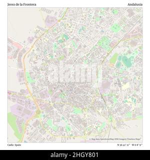Jerez de la Frontera, Cadice, Spagna, Andalusia, N 36 41' 11'', W 6 8' 9''', mappa, mappa senza tempo pubblicata nel 2021. Viaggiatori, esploratori e avventurieri come Florence Nightingale, David Livingstone, Ernest Shackleton, Lewis and Clark e Sherlock Holmes si sono affidati alle mappe per pianificare i viaggi verso gli angoli più remoti del mondo, Timeless Maps sta mappando la maggior parte delle località del mondo, mostrando il successo di grandi sogni Foto Stock