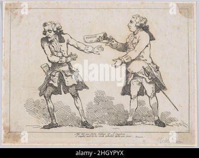 Ah' mi lasci che Sire lo rifiuti..., dalla pensione di Pietro di Peter Pindar, Esq. 1787 Thomas Rowlandson. Ah' mi lasci che Sire lo rifiuti..., dalla pensione di Pietro di Peter Pindar, Esq.. Thomas Rowlandson (British, Londra 1757–1827 Londra). 1787. Acquaforte. George Kearsley (Londra). Stampa Foto Stock