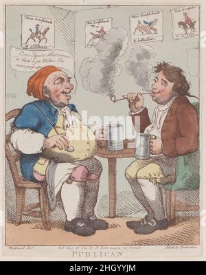 Pubblicano 30 agosto 1799 Thomas Rowlandson No. 1 di una serie di 12. Due uomini seduti in una casa pubblica, fumare e bere da grandi tankard. Pubblicano. Caratteri del paese. Thomas Rowlandson (British, Londra 1757–1827 Londra). Agosto 30, 1799. Incisione colorata a mano. Rudolph Ackermann, Londra (attivo dal 1794 al 1829). Stampa Foto Stock