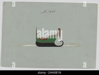 Design per taglierina, n. 3899 1884 Brewster & Co. American Brewster & Company HistoryEtablished in 1810 da James Brewster (1788–1866) a New Haven, Connecticut, Brewster & Company, specializzato nella fabbricazione di carrozze fini. Il fondatore aprì uno showroom di New York nel 1827 a 53-54 Broad Street, e l'azienda fiorì sotto generazioni di leadership familiare. L'espansione ha richiesto mosse intorno a Lower Manhattan, con cambiamenti di nome che riflettono i cambiamenti di gestione: James Brewster & Sons operò a 25 Canal Street, James Brewster Sons a 396 Broadway, e Brewster di Broome Street era basato a. Foto Stock