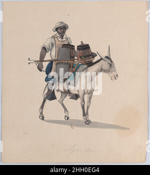 Una portaerei che guida un asino, da un gruppo di disegni raffiguranti il costume peruviano ca. 1848 attribuito a Francisco (Pancho) Fierro per un commento sul gruppo di disegni a cui appartiene, vedi 38.145.451.. Una portaerei che guida un asino, da un gruppo di disegni raffiguranti il costume peruviano. Attribuito a Francisco (Pancho) Fierro (Peruviano africano, 1807–1879). CA. 1848. Acquerello. Disegni Foto Stock