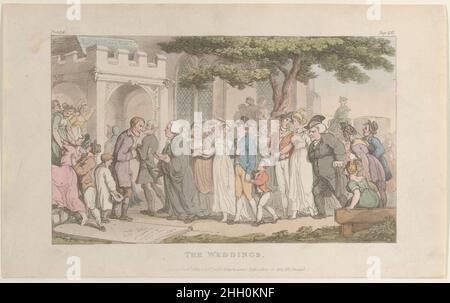 I matrimoni, dal 'Vicario di Wakefield' 1 maggio 1817 Thomas Rowlandson il Vicario di Wakefield fu scritto da Oliver Goldsmith tra il 1761 e il 62, pubblicato nel 1766, e successivamente illustrato con ventiquattro disegni di Thomas Rowlandson nel 1817. I matrimoni, dal 'Vicario di Wakefield'. 'Il Vicario di Wakefield'. Thomas Rowlandson (British, Londra 1757–1827 Londra). Maggio 1, 1817. Acquaforte e acquatinta colorate a mano. Rudolph Ackermann, Londra (attivo dal 1794 al 1829). Stampa Foto Stock