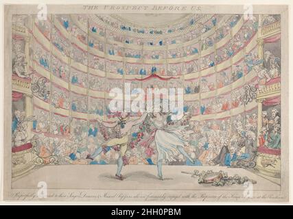 Il Prospetto davanti a noi, dedito rispettosamente a quei cantanti, ballerini e professori musicali, fortunatamente impegnati con il Proprietor del Teatro dei Re, al Pantheon 13 gennaio 1791 Thomas Rowlandson l'interno del Pantheon, ricostruito come teatro, visto dal palco. Due ballerini d'opera tengono in primo piano ghirlande di rose. Il teatro è affollato di spettatori ammiratori. Il Prospetto davanti a noi, dedito rispettosamente a quei cantanti, ballerini e professori musicali, che fortunatamente sono impegnati con il Proprietore del Teatro dei Re, al Pantheon. Thomas rowl Foto Stock