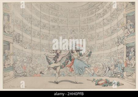 Il Prospetto davanti a noi, dedito rispettosamente a quei cantanti, ballerini e professori musicali, fortunatamente impegnati con il Proprietor del Teatro dei Re, al Pantheon 13 gennaio 1791 Thomas Rowlandson l'interno del Pantheon, ricostruito come teatro, visto dal palco. Due ballerini d'opera tengono in primo piano ghirlande di rose. Il teatro è affollato di spettatori ammiratori. Il Prospetto davanti a noi, dedito rispettosamente a quei cantanti, ballerini e professori musicali, che fortunatamente sono impegnati con il Proprietore del Teatro dei Re, al Pantheon. Thomas rowl Foto Stock