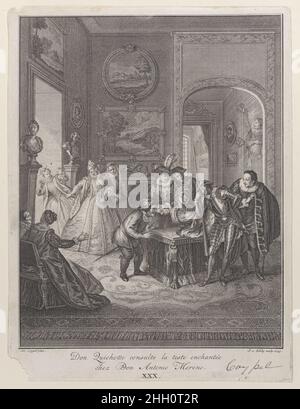 Piatto 30: Don Chisciotte consulta la testa incantata alla casa di Don Antonio Moreno (Don Quichotte consulta la teste enchantée chez Don Antonio Mereno) 1745 Jakob van Schley. Piatto 30: Don Chisciotte consulta la testa incantata nella casa di Don Antonio Moreno (Don Quichotte consulta la teste enchantée chez Don Antonio Mereno). Don Chisciotte. Jakob van Schley (olandese, 1715–1774). 1745. Incisione e incisione. Stampa Foto Stock