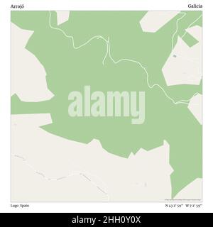 Arrojó, Lugo, Spagna, Galizia, N 43 2' 59'', W 7 2' 59''', mappa, mappa senza tempo pubblicata nel 2021. Viaggiatori, esploratori e avventurieri come Florence Nightingale, David Livingstone, Ernest Shackleton, Lewis and Clark e Sherlock Holmes si sono affidati alle mappe per pianificare i viaggi verso gli angoli più remoti del mondo, Timeless Maps sta mappando la maggior parte delle località del mondo, mostrando il successo di grandi sogni Foto Stock